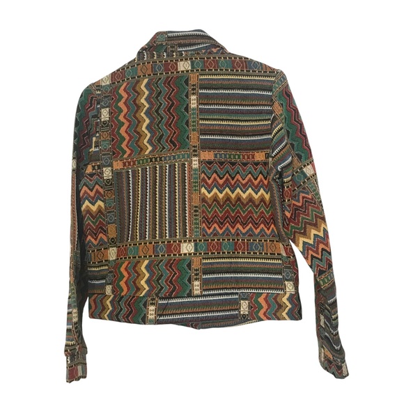 Geometric Patchwork Jacket | Boho Vintage-Style Tapestry Coat - Picture 2 of 12